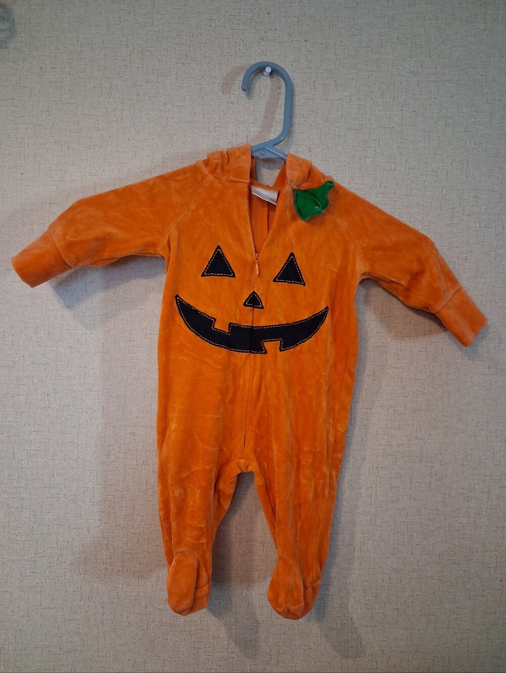 Koala Kids Orange Pumpkin Jumpsuit with Green Leaf Hood Halloween